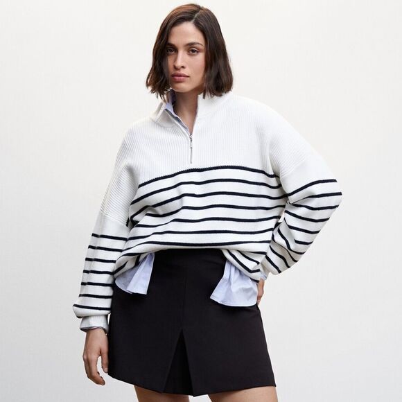 Mango Striped Sweater With Zip New - Picture 5 of 10